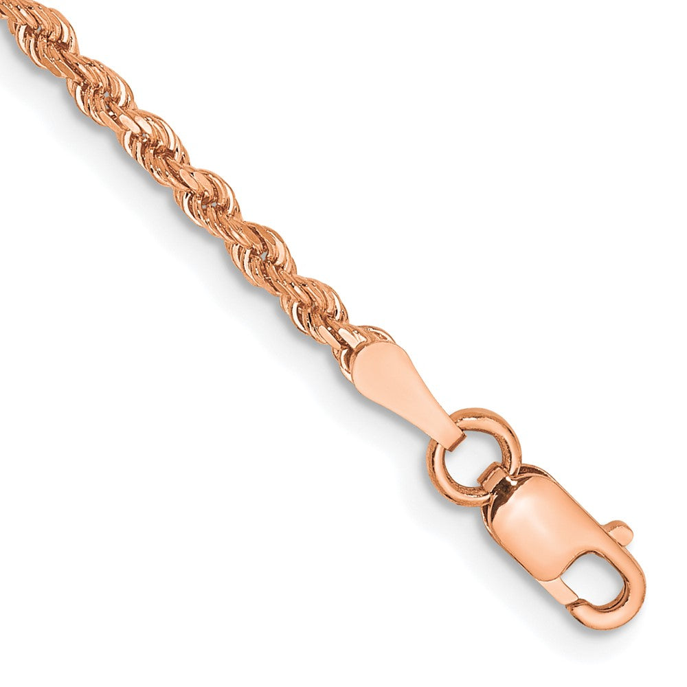 14K Rose Gold 7 inch 2mm Diamond-cut Rope with Lobster Clasp Chain 7 inches