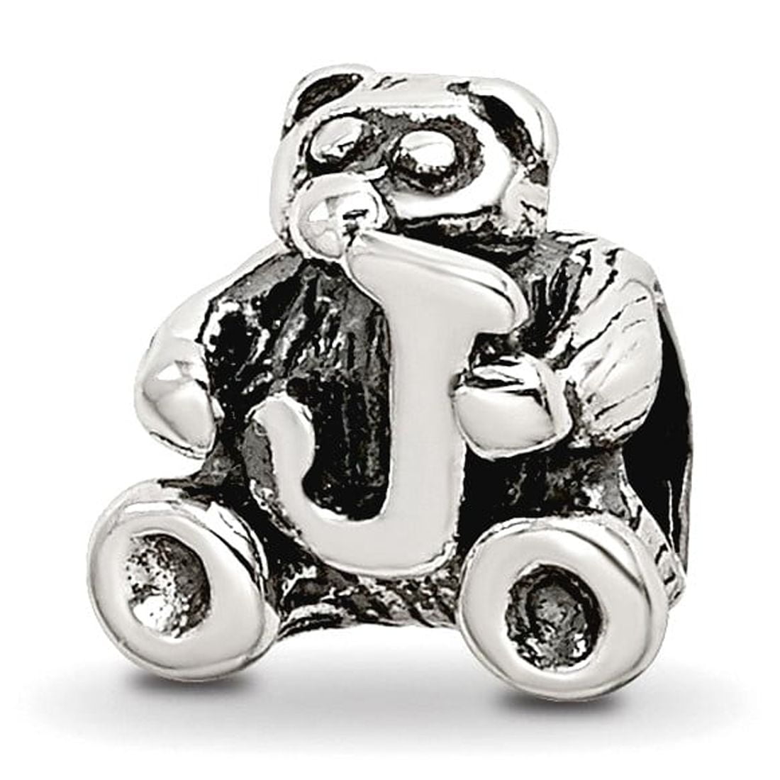 925 Sterling Silver Artisan Oxidized Reflections Teen Letter Name Personalized Monogram Initial J Bead Charm Pendant Nec