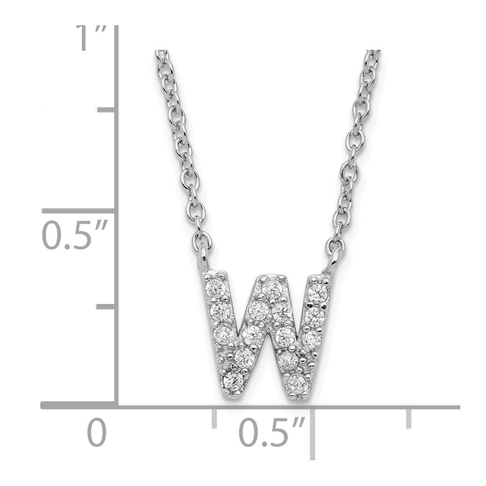 Sterling Silver Rhodium-plated CZ Initial W 18 Inch Necklace