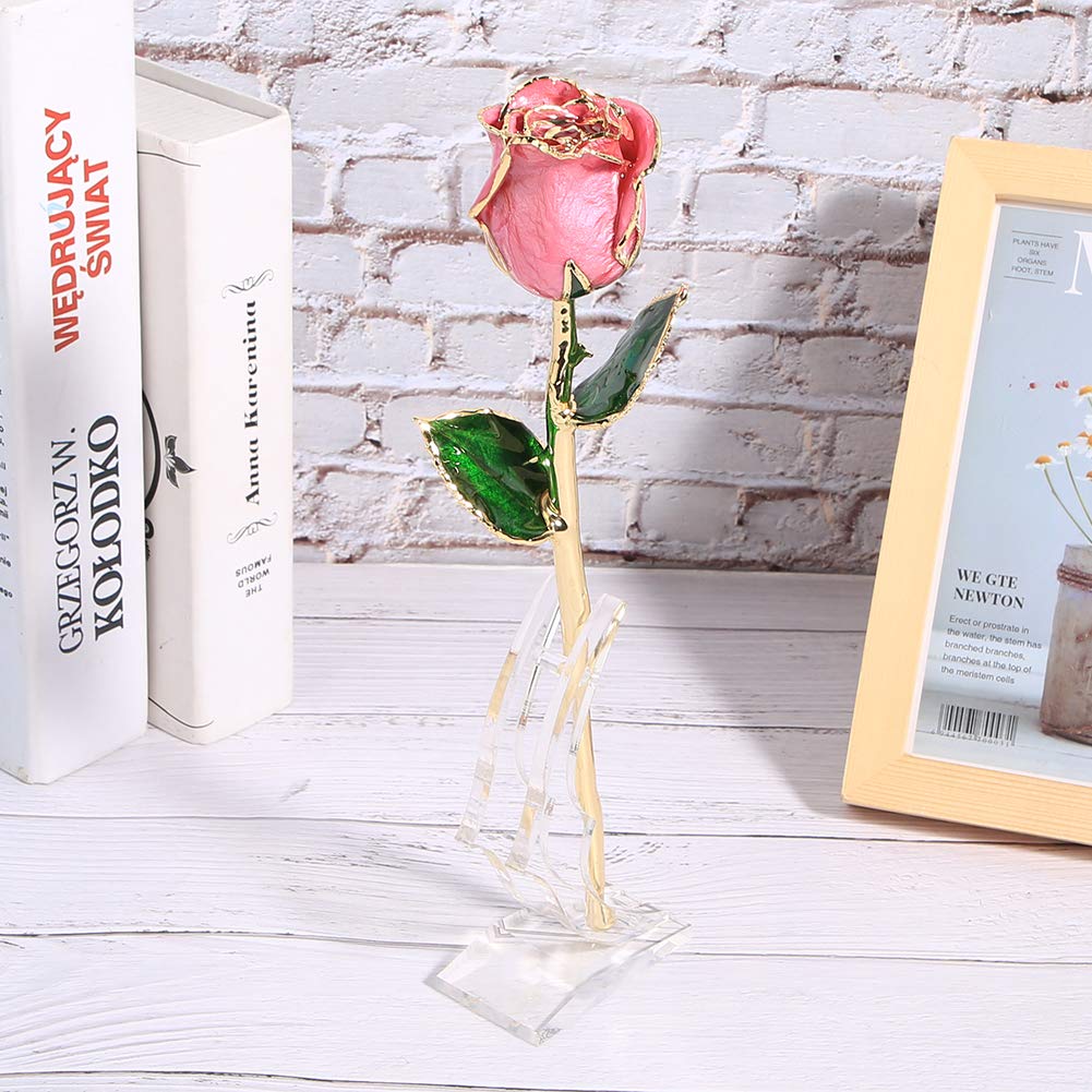 24k Gold Plated Trim Pink Rose