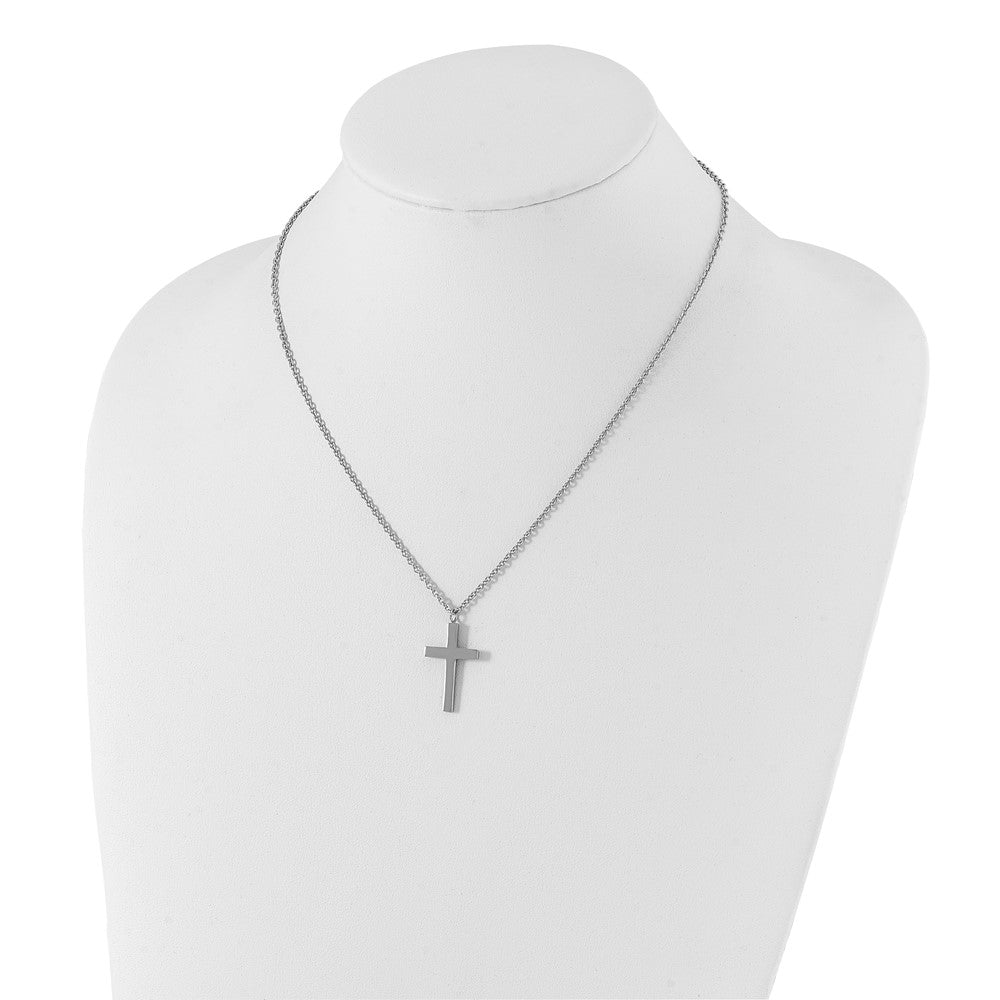 Stainless Steel Polished Cross 18in Necklace