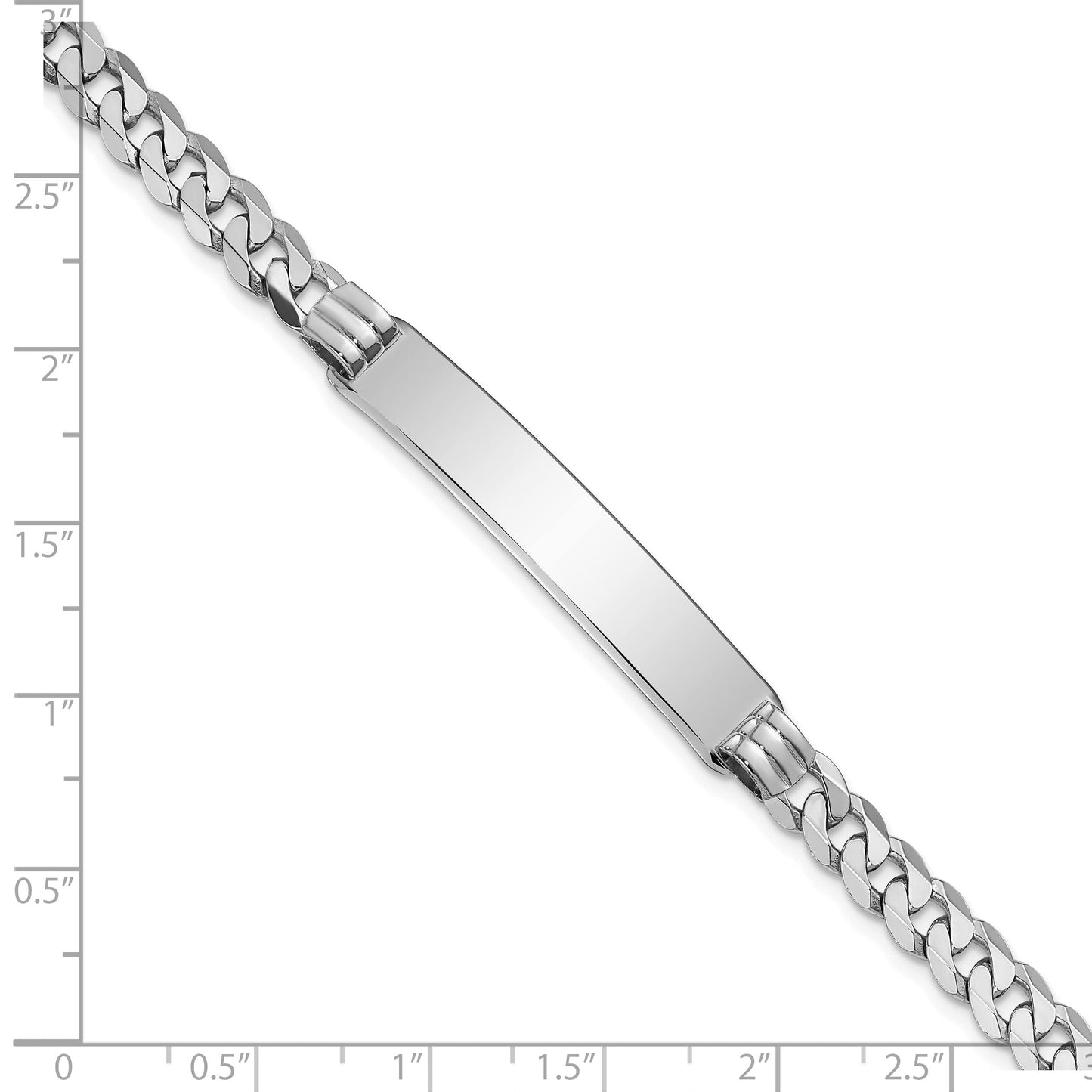 14k White Gold Polished Solid Chain/Solid Plate Flat Curb Link 38.5x7.5mm Plate 7 inch ID Bracelet