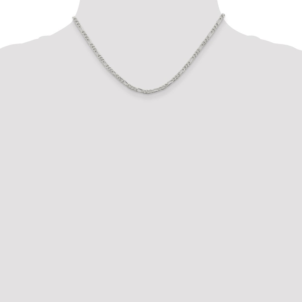 Sterling Silver 3mm Pav‚ Flat Figaro Chain 16 Inches