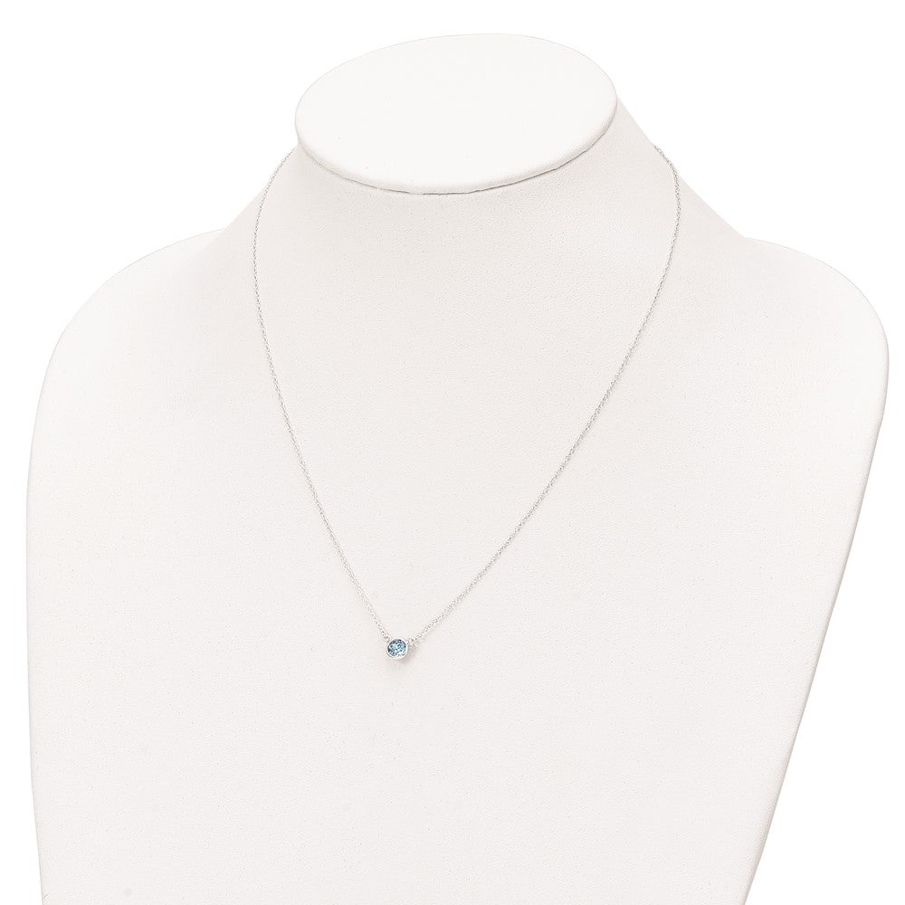 Sterling Silver RH-plated Blue Crystal Bezel 18.5in Necklace 18.5 Inches