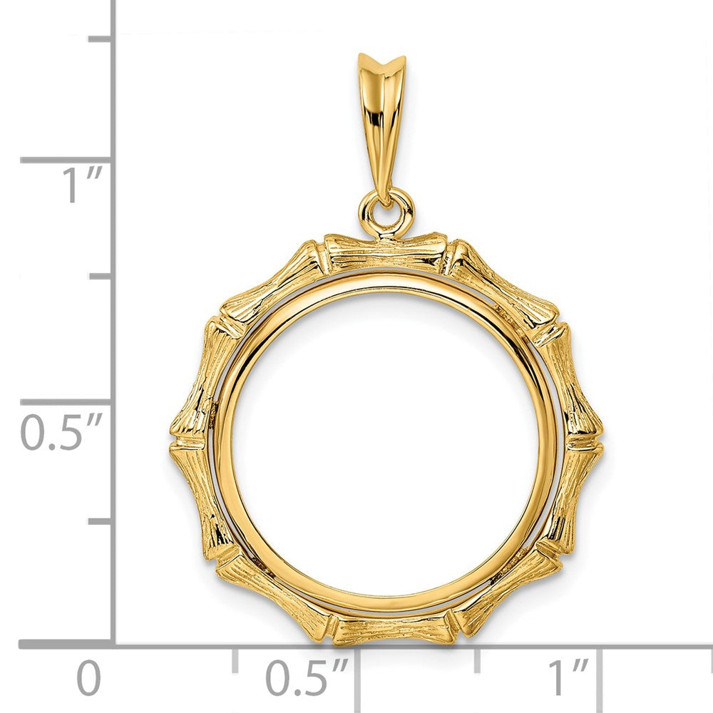 Wideband Distinguished Coin Jewelry 14k Polished and Textured Bamboo 18.0mm Prong Coin Bezel Pendant