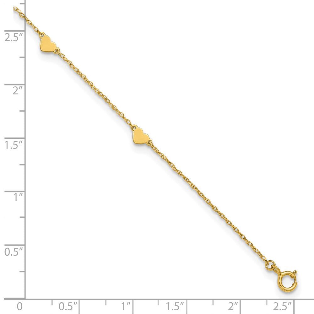 10k Polished Heart 6-Station 10 inch Anklet