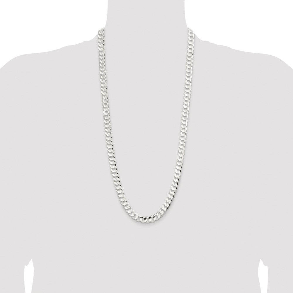 Sterling Silver Rhodium-plated 9.75mm Concave Beveled Curb Chain