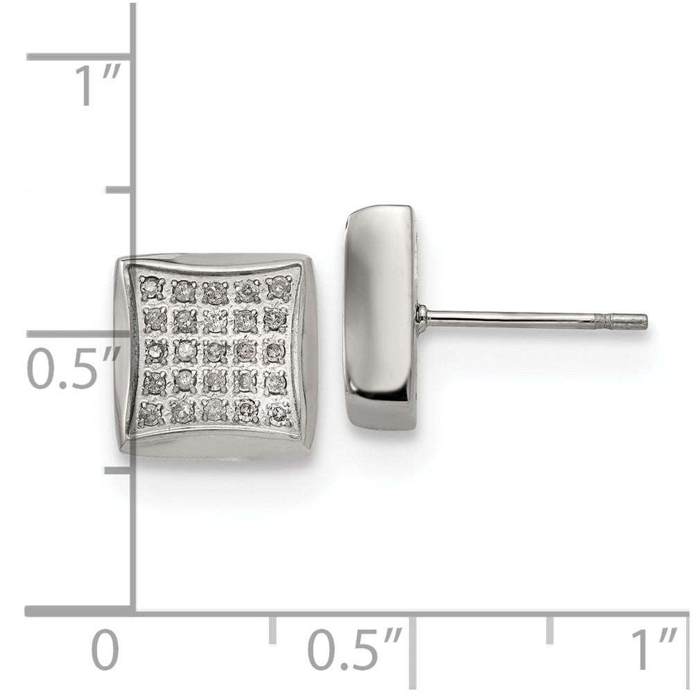 Stainless Steel Polished with 1/4ct. Diamond Square Post Earrings