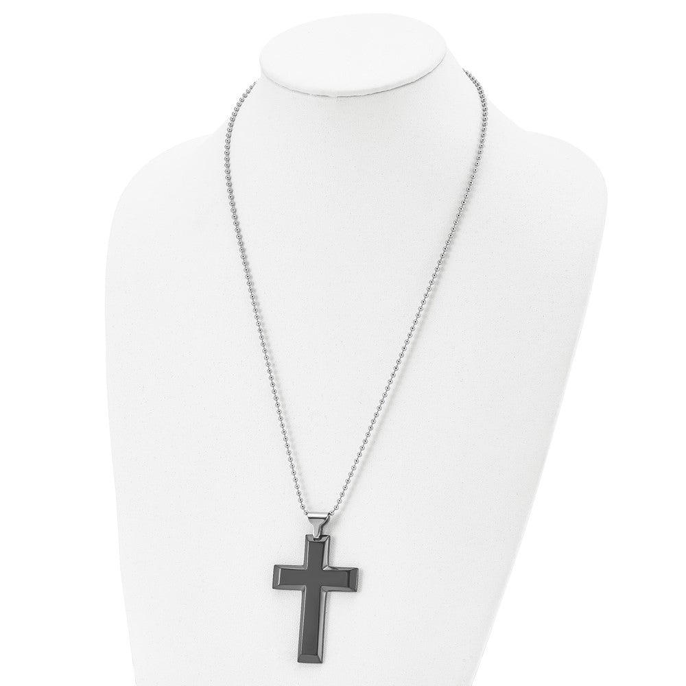 Stainless Steel Polished Black IP-plated Cross 24in Necklace