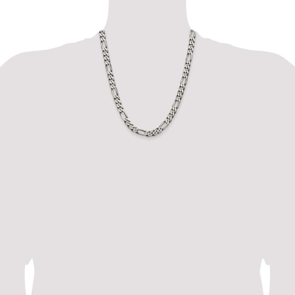 Sterling Silver Antiqued 7.75mm Figaro Chain 22 Inches