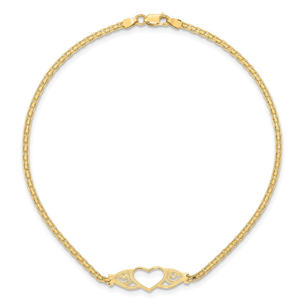 14k Polished Heart 10inch Anklet 10 inches