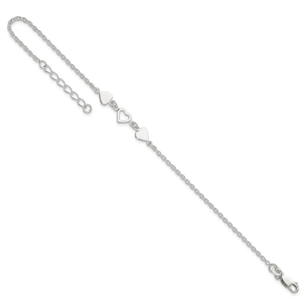 Sterling Silver 8 inch Plus 1in ext.Heart Link Anklet 9 inches
