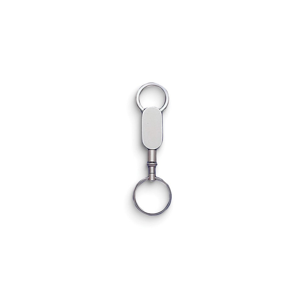 Silver-tone Engravable Oval Double Valet Key Ring