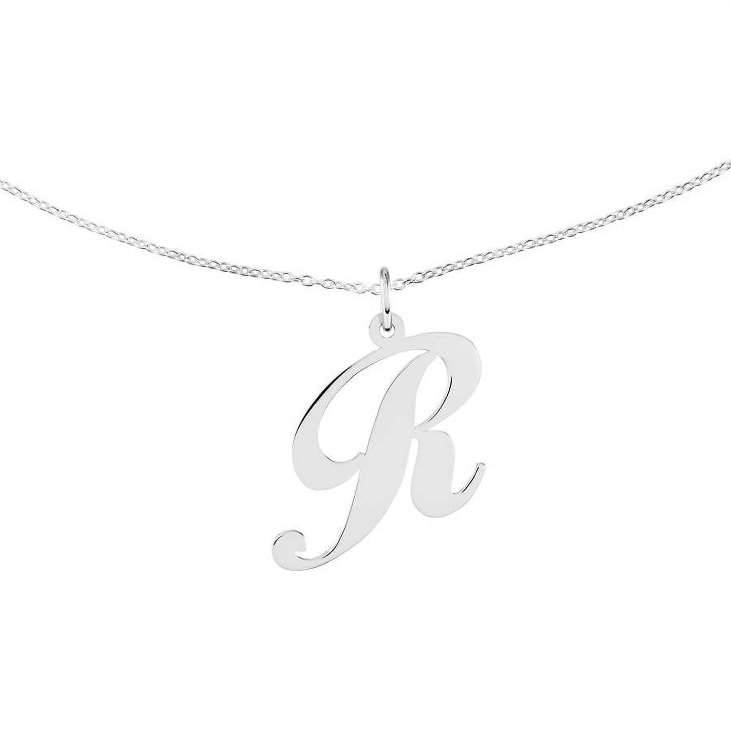 Primal Silver Sterling Silver Large Fancy Script Initial R Charm with 18-inch Forzantina Cable Chain