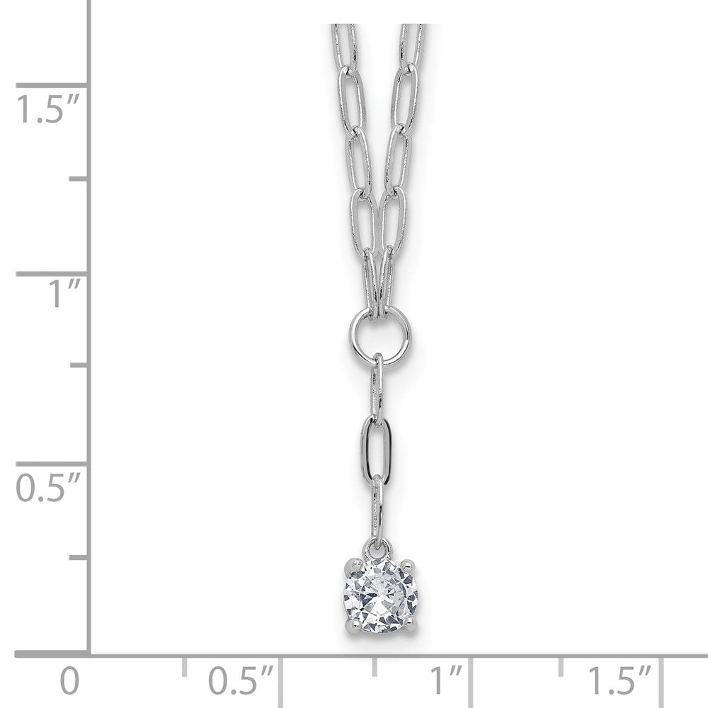 Cheryl M Sterling Silver Rhodium-plated Polished CZ Paperclip Link Lariat Necklace 18 Inches