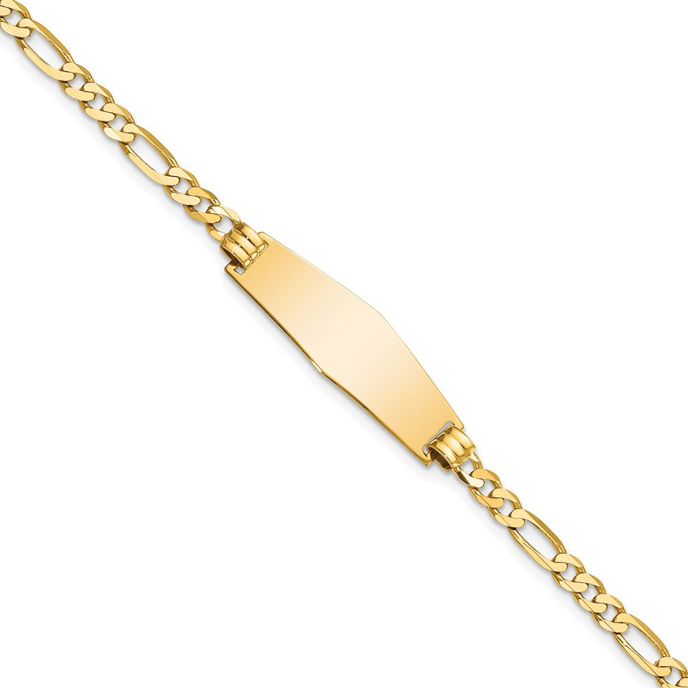 14k Soft Diamond Shape Flat Figaro Link ID Bracelet 7 inches