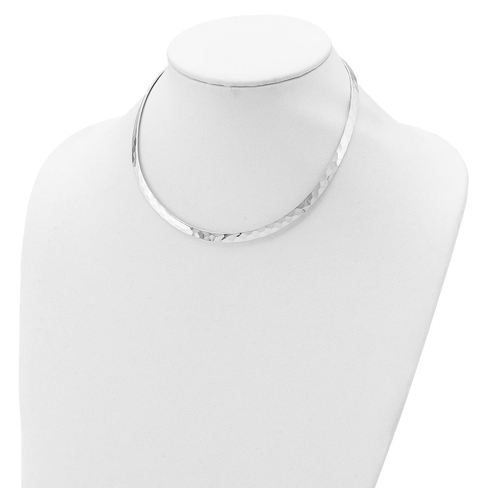 Sterling Silver Polished Hammered 6mm Neck Collar 14 Inches