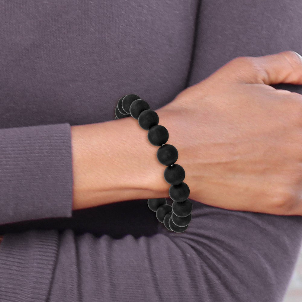 Black Agate Beaded Stretch Bracelet 6.5 inches