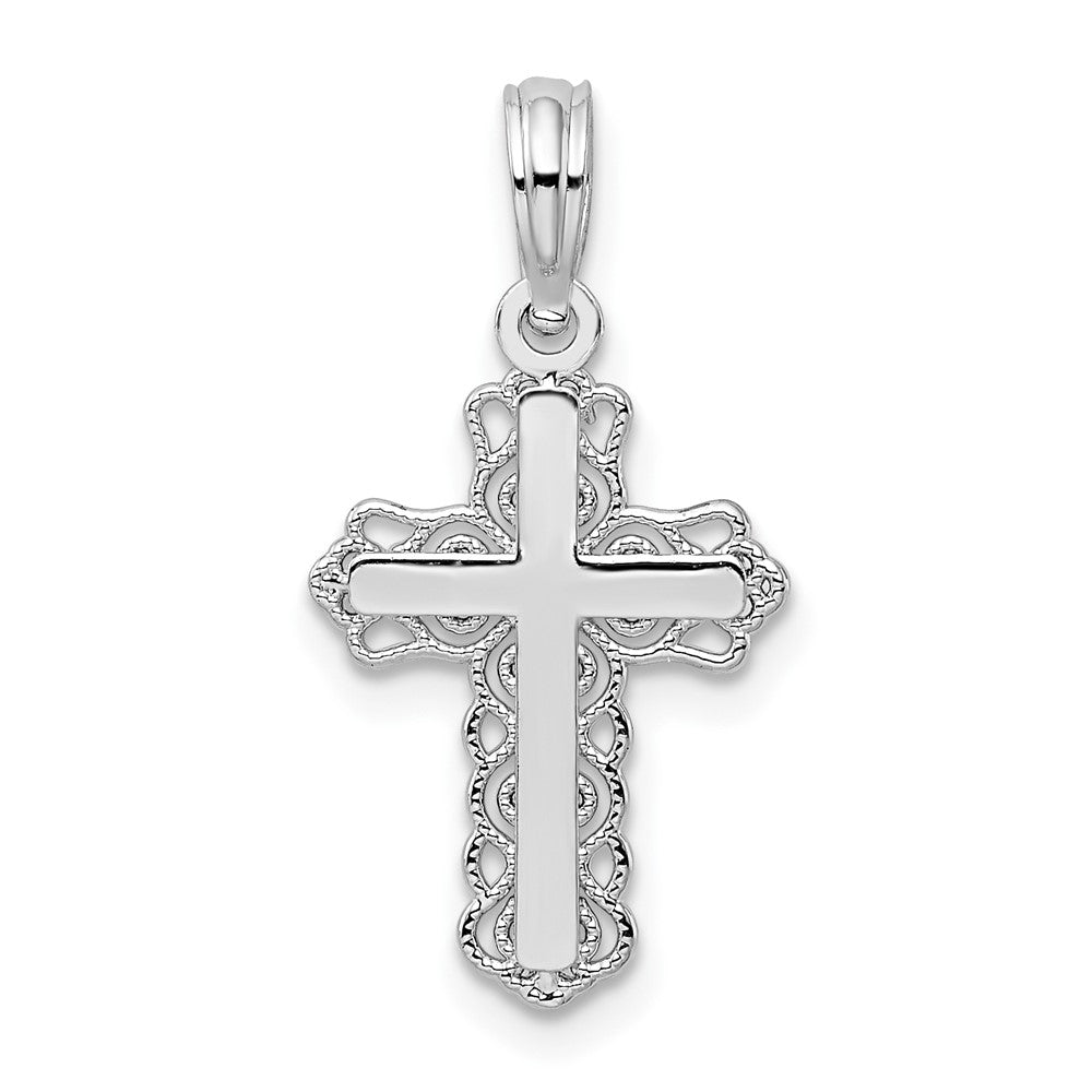 De-Ani Sterling Silver Rhodium-Plated Polished Lace Trim Cross Pendant