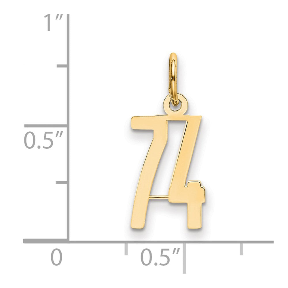 14k Small Elongated Number 74 Charm