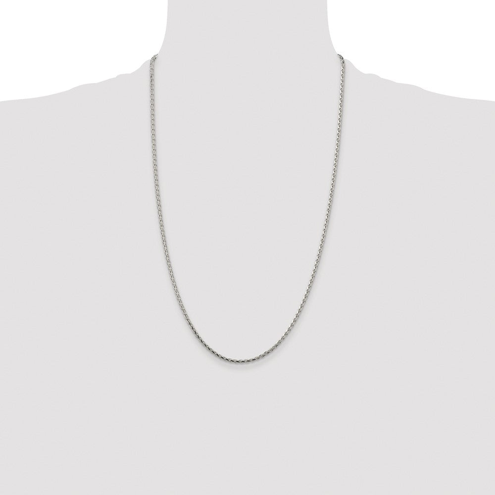 Sterling Silver Rhodium-plated 2.15mm Diamond-cut Round Spiga Chain