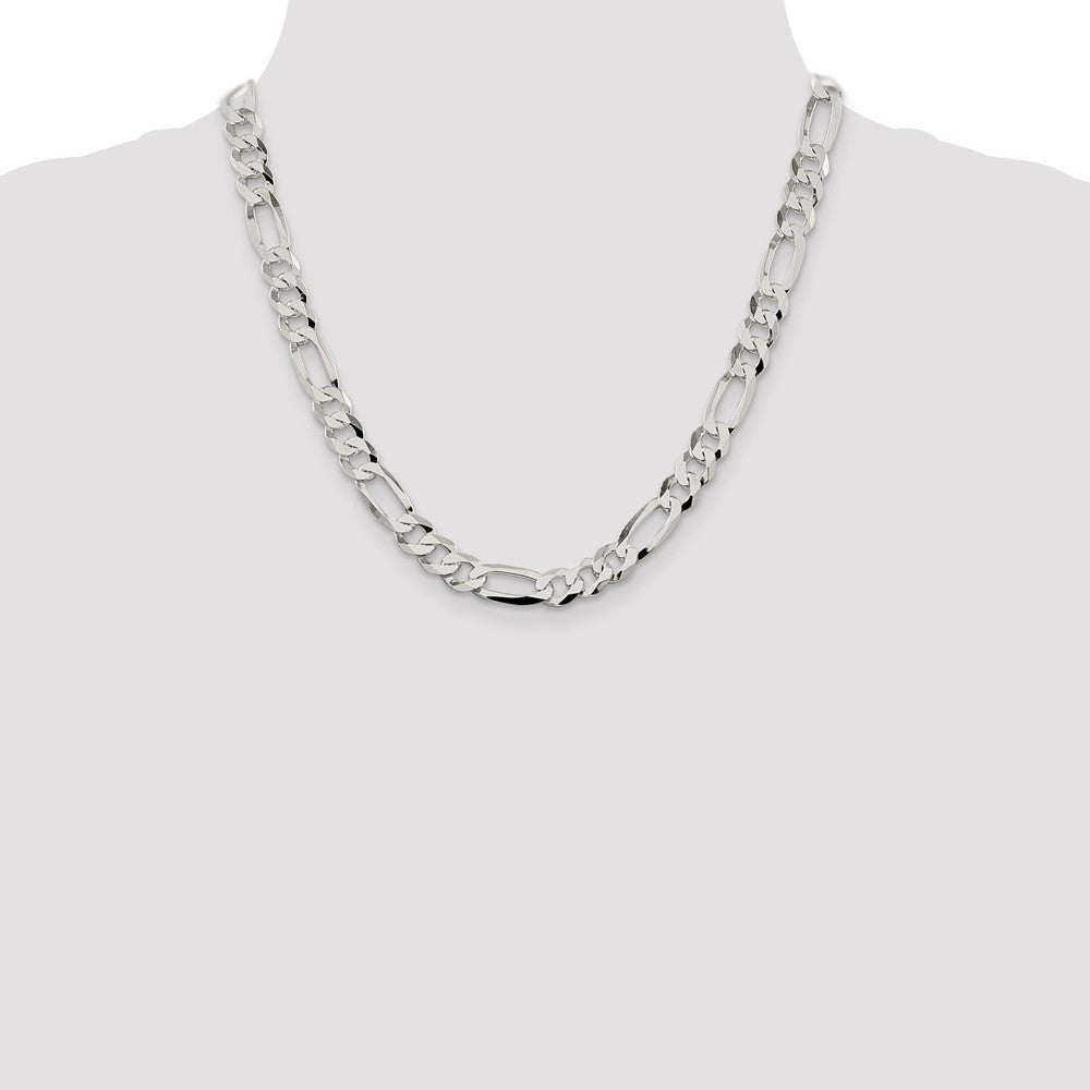 Sterling Silver 8.5mm Lightweight Flat Figaro Chain 20 Inches