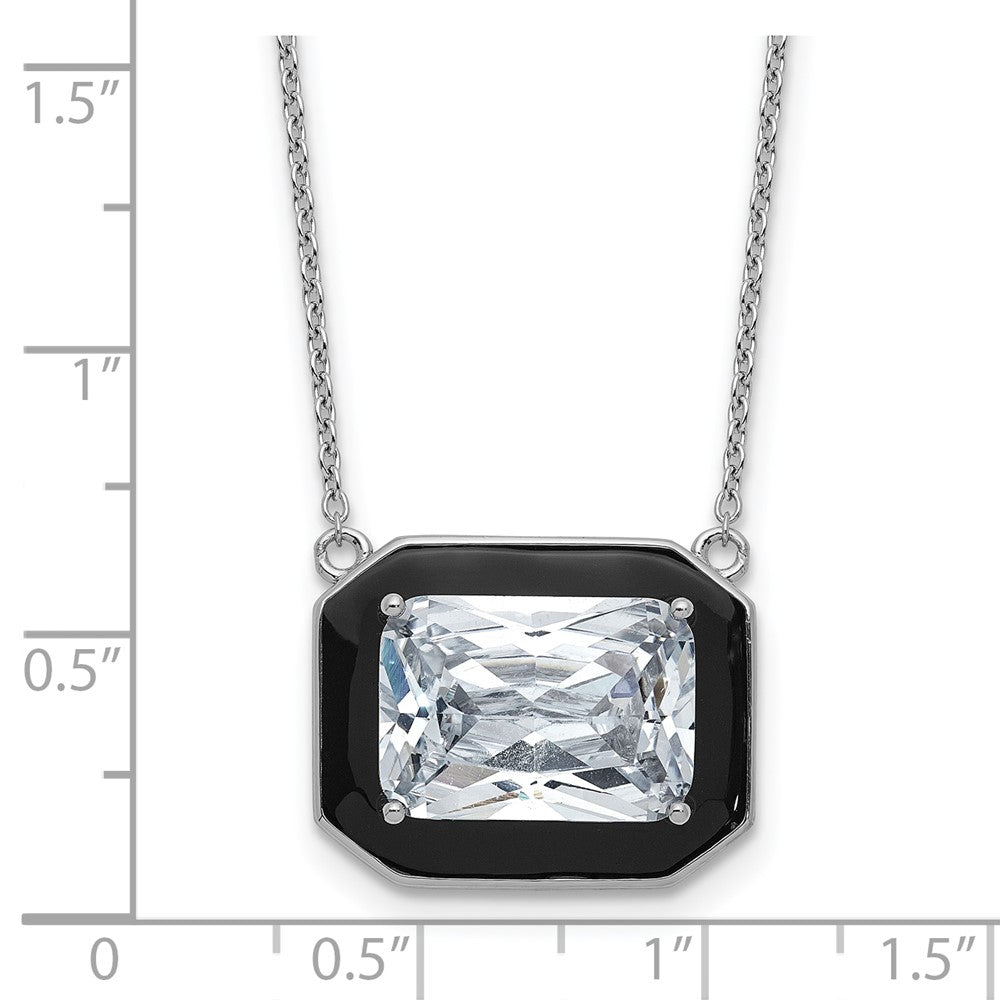 Cheryl M Sterling Silver Rhodium-plated Polished Black Enamel and Emerald-cut CZ Necklace 18 Inches