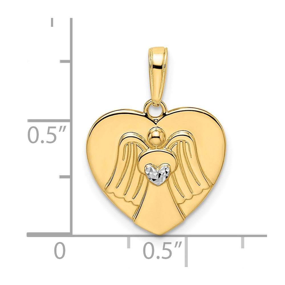 14k & White Rhodium D/C Angel on Heart Pendant