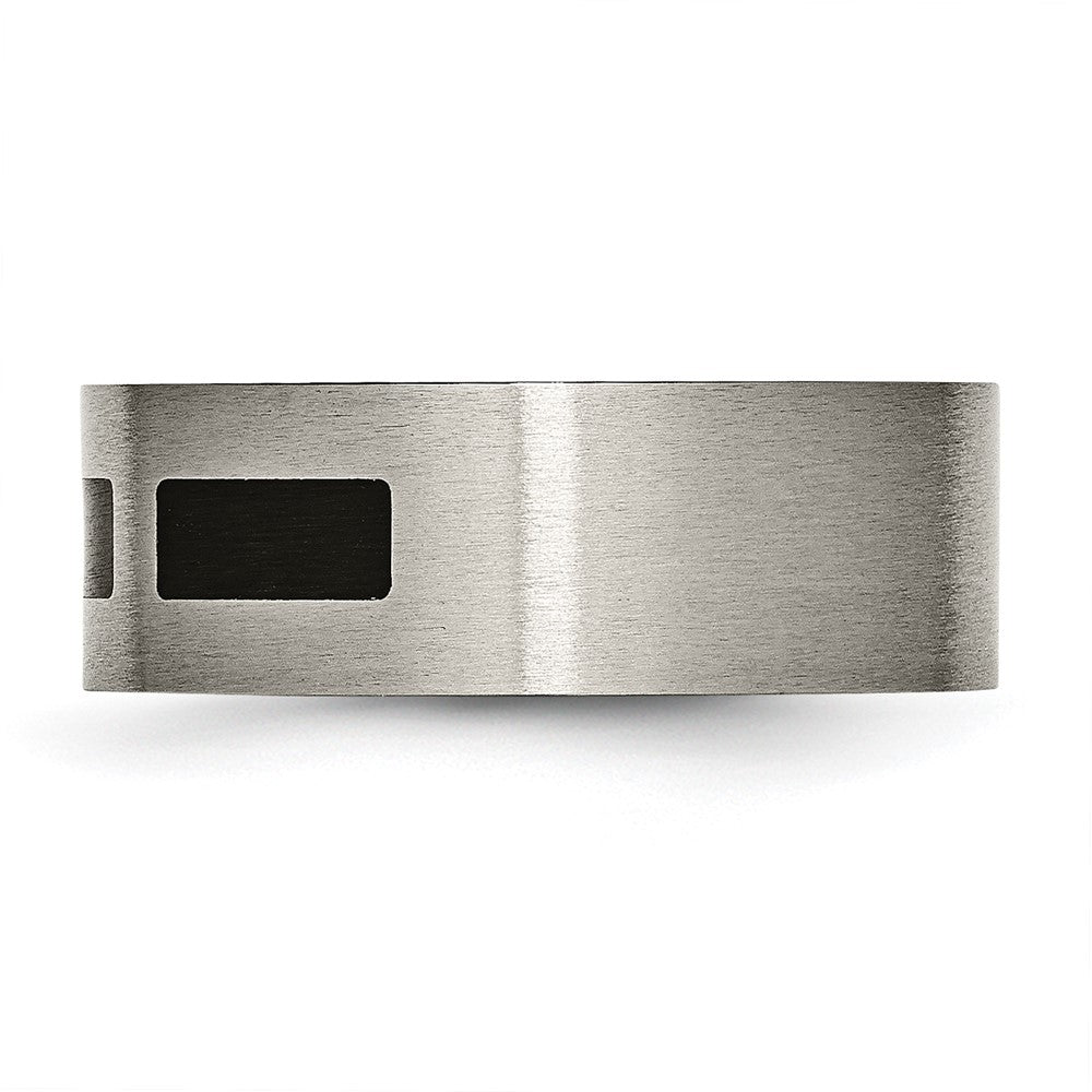 Titanium Brushed with Black Rubber 8mm Flat Band Size - 8.5