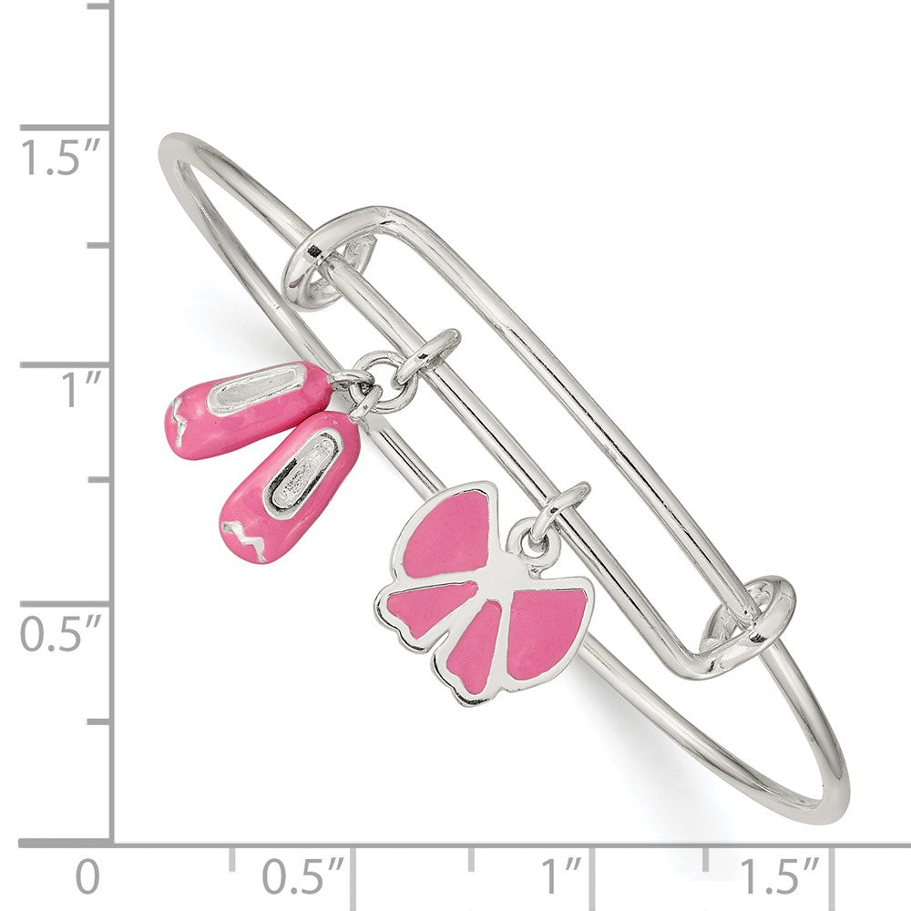 Sterling Silver Enameled Ballet Shoes & Bow Adjustable Children's Bangle 5.5 inches