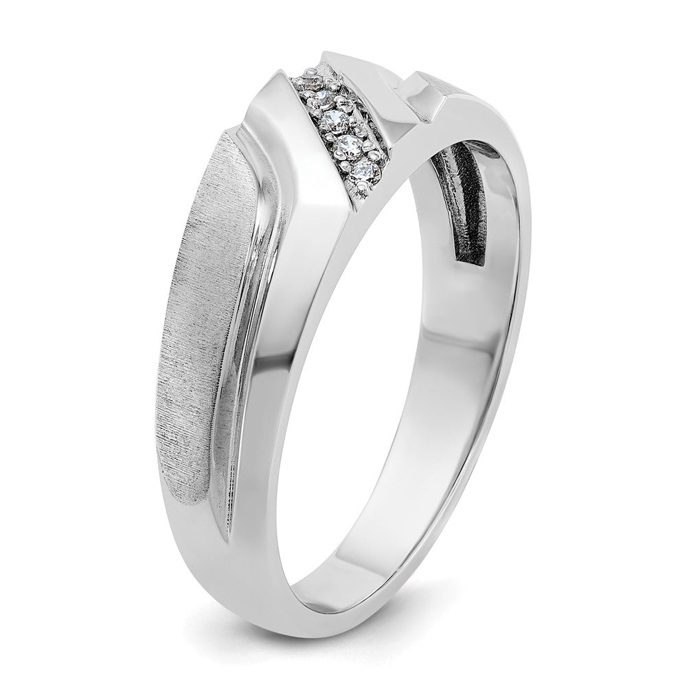 IBGoodman 14k White Gold Men's Polished Satin and Grooved 5-Stone 1/20 Carat AA Quality Diamond Ring