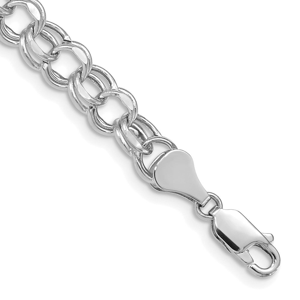 14k White Gold 7in 6.5mm Hollow Double Link Charm Bracelet 7 inches