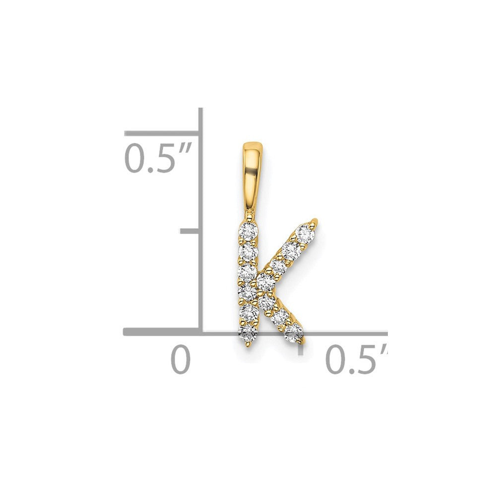 14k 1/8 carat Lab Grown Diamond VS/SI+ G+ Letter K Initial Pendant