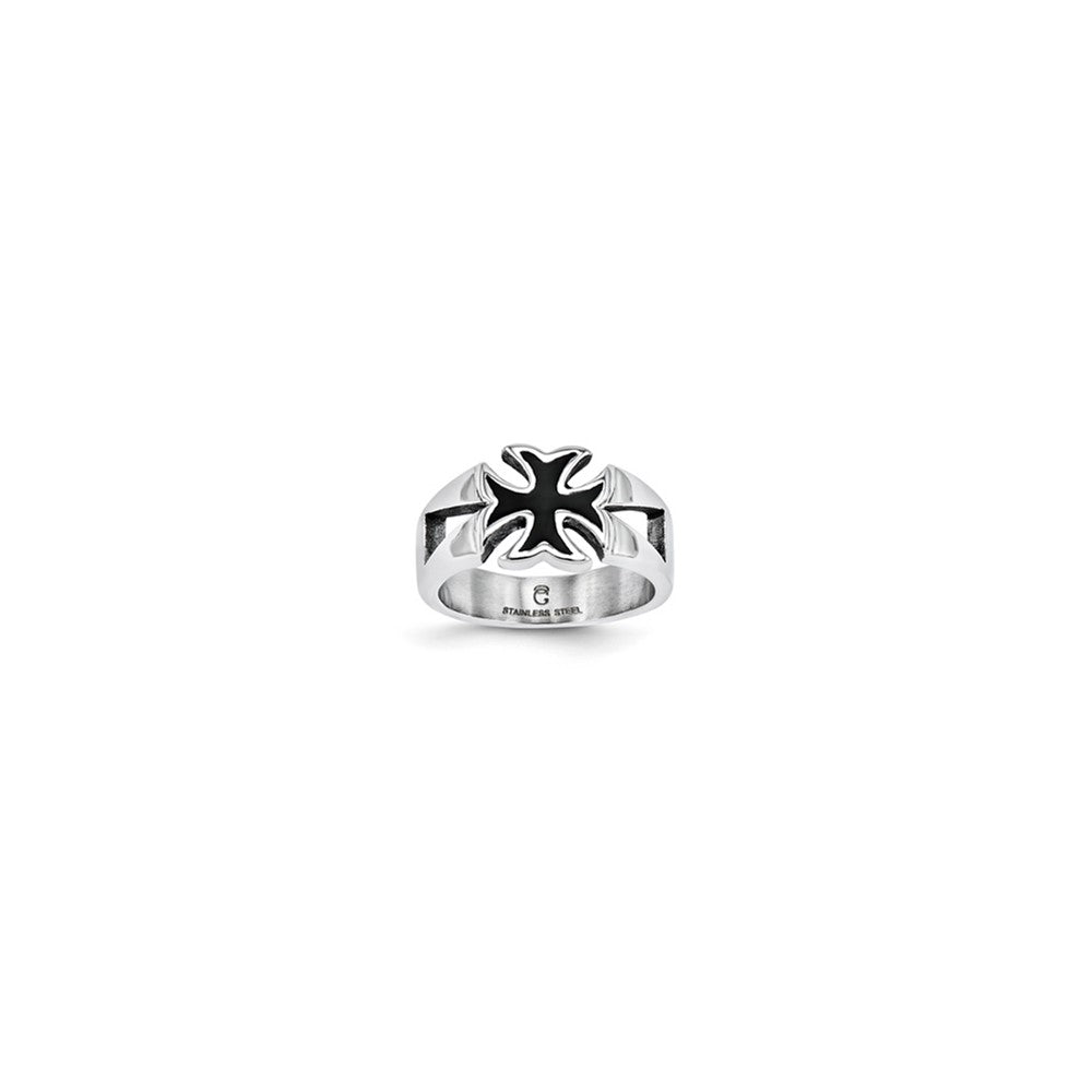Stainless Steel Blk IPG Gts Cross Ring