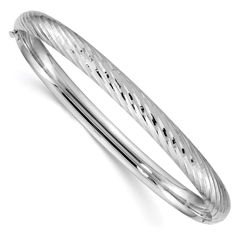 14k White Gold 4/16 Textured Hinged Bangle 7.5 inches