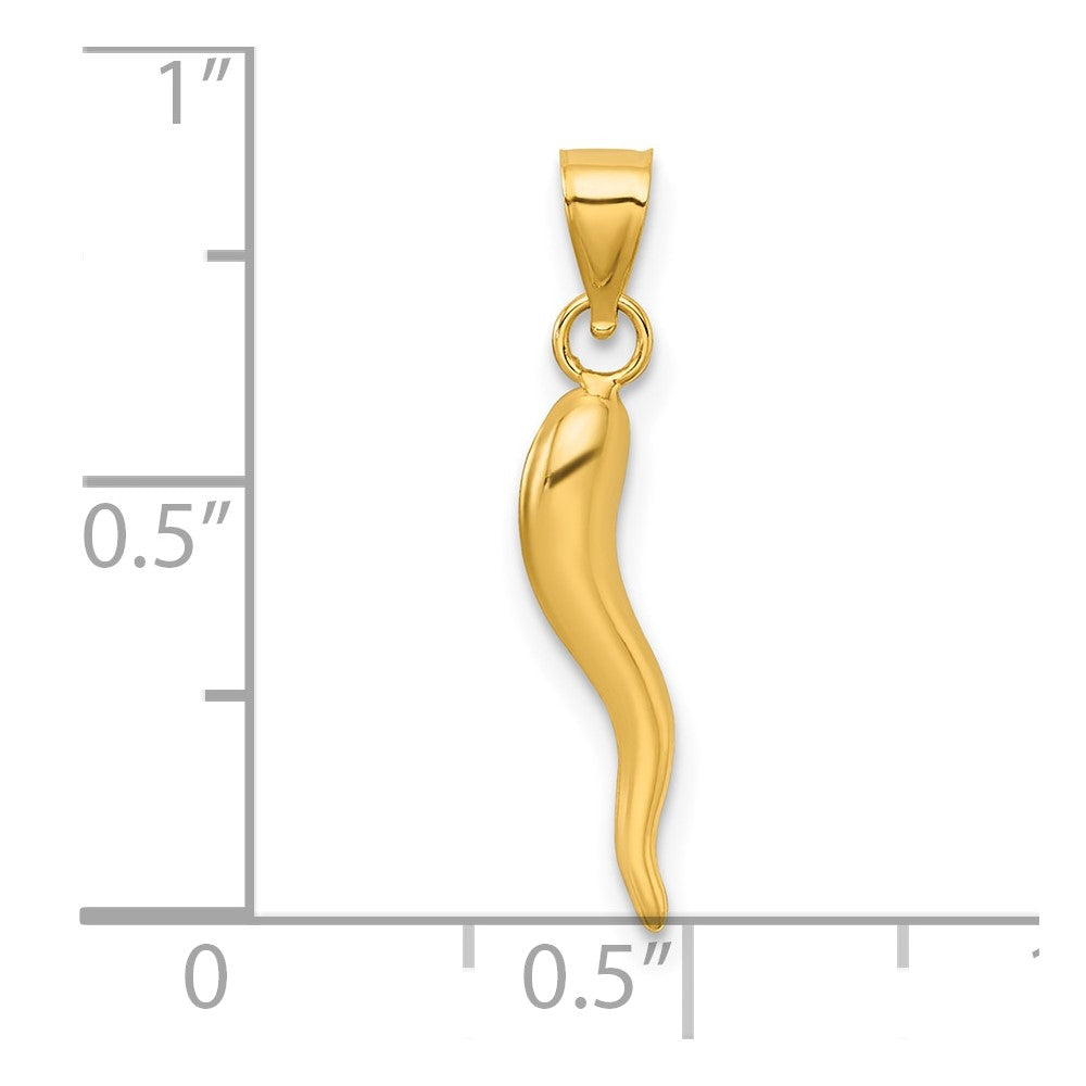 14k Polished Hollow 3D Italian Horn Pendant