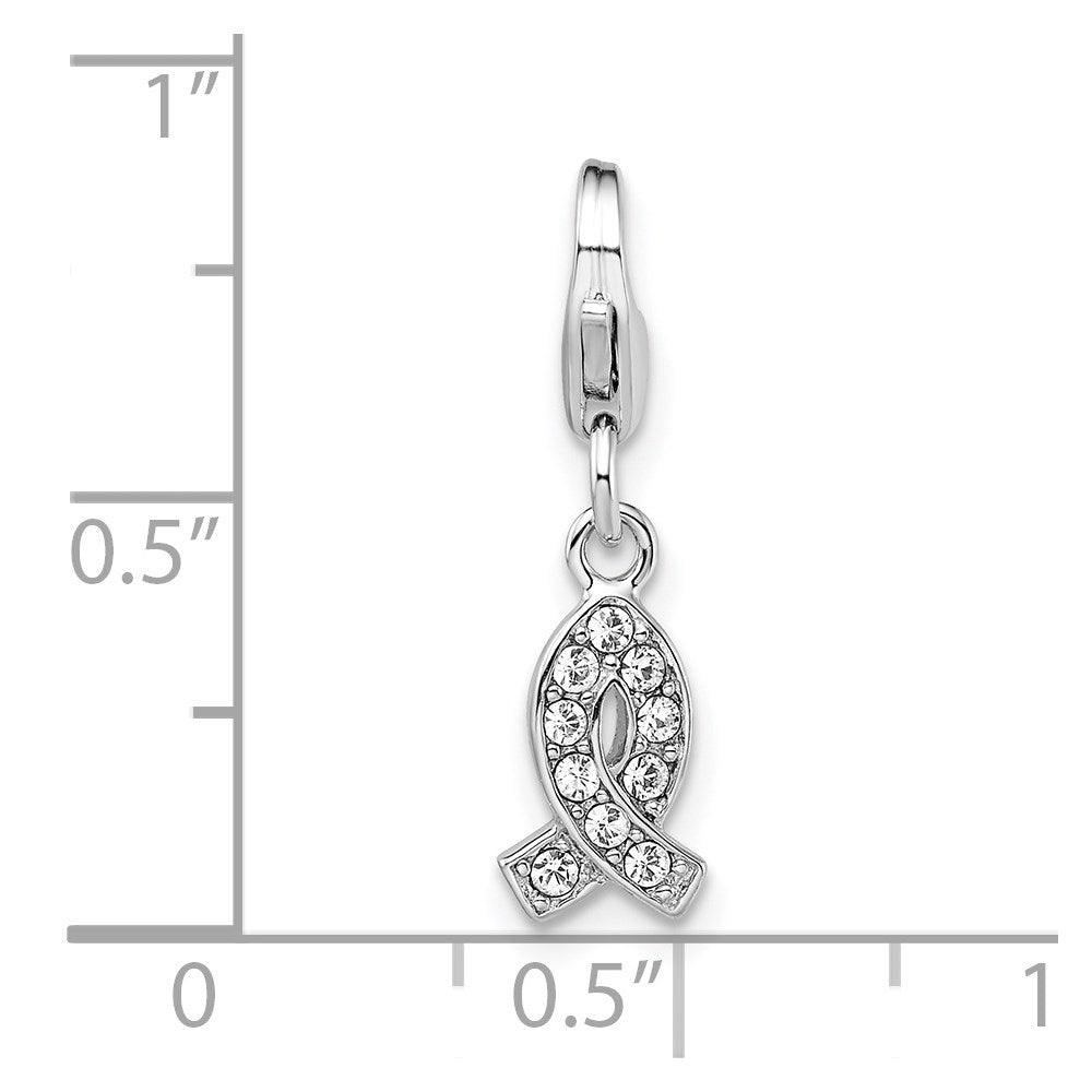 Amore La Vita Sterling Silver Rhodium-plated Polished Crystal Awareness Ribbon Charm with Fancy Lobster Clasp
