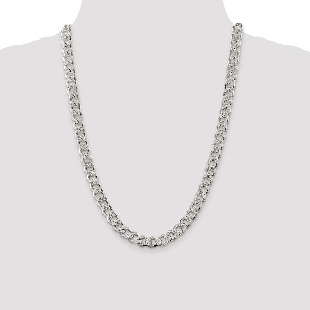 Sterling Silver 9.3mm Pav‚ Curb Chain 24 Inches