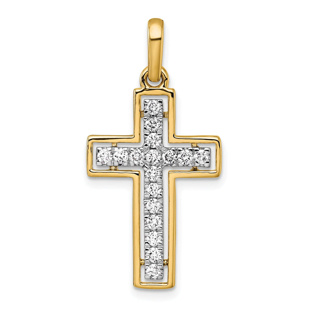 14k Yellow, White Gold 1/2 CT Diamond Cross Design Pendant