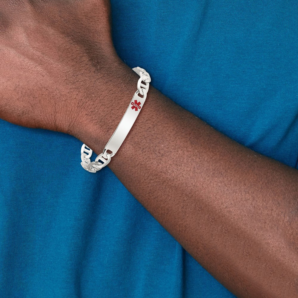 Sterling Silver Rhodium-plated Medical ID Figaro Link Bracelet 7 inches