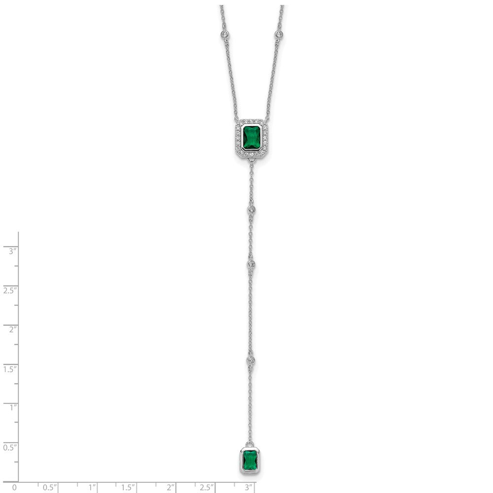 Cheryl M Sterling Silver Rhodium-plated Polished Fancy Green Glass and CZ Lariat Necklace