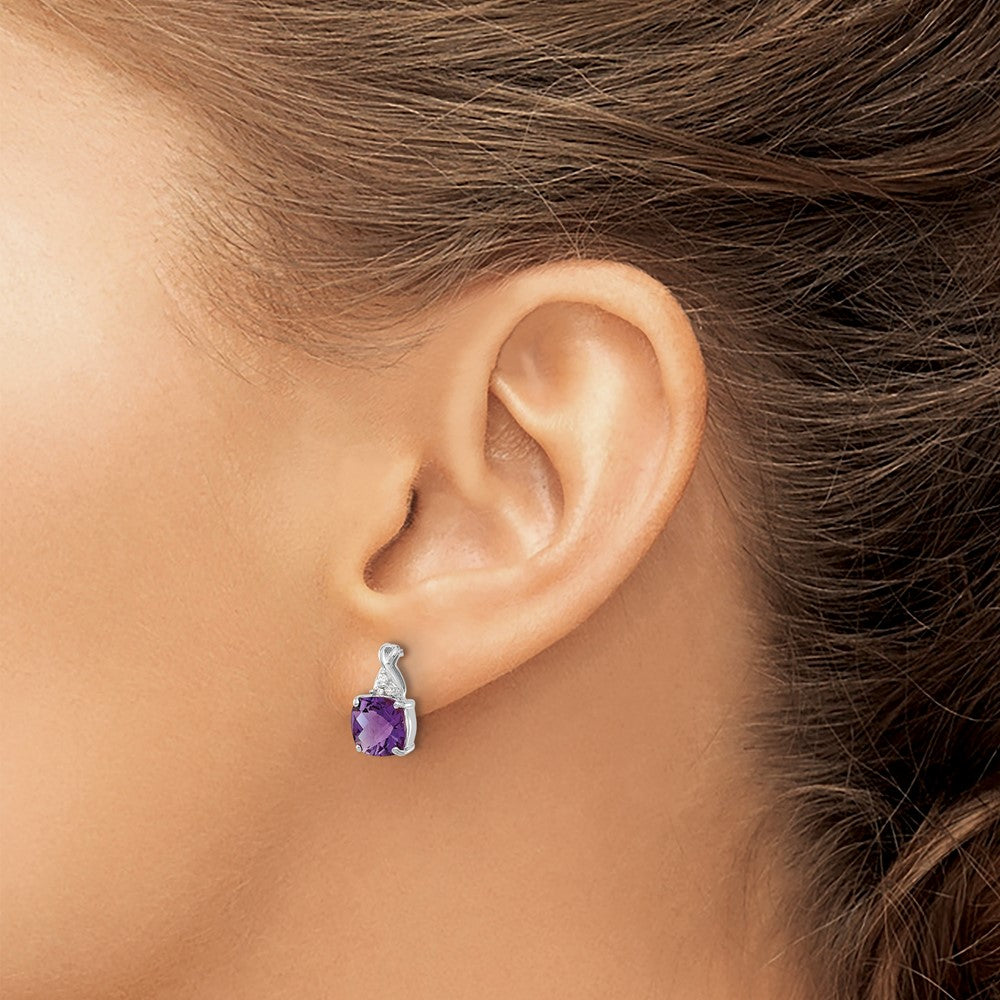 14K White Gold Checkerboard Amethyst and Diamond Earrings