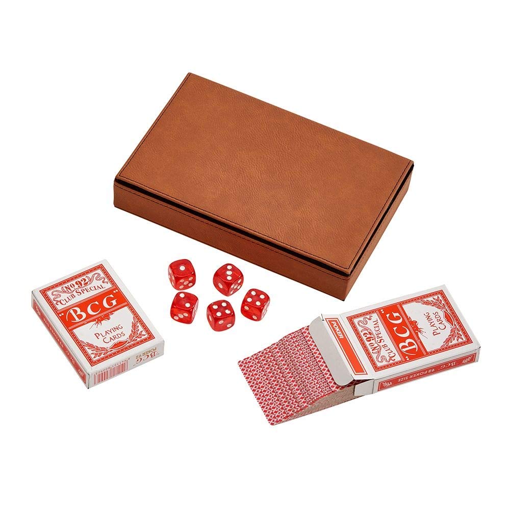 Contemporary Home Living 7.75" x 5" Caramel Brown Leatherette 2-Piece Playing Cards Deck Set