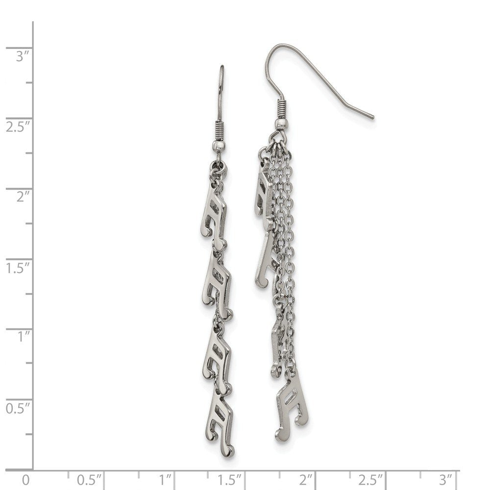 Stainless Steel Polished Music Note Dangle Shepherds Hook Earrings