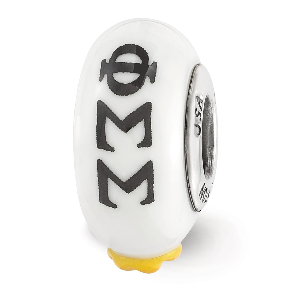 Finest Gold Sterling Silver Reflections Hand Painted Phi Sigma Sigma Fenton Glass Bead