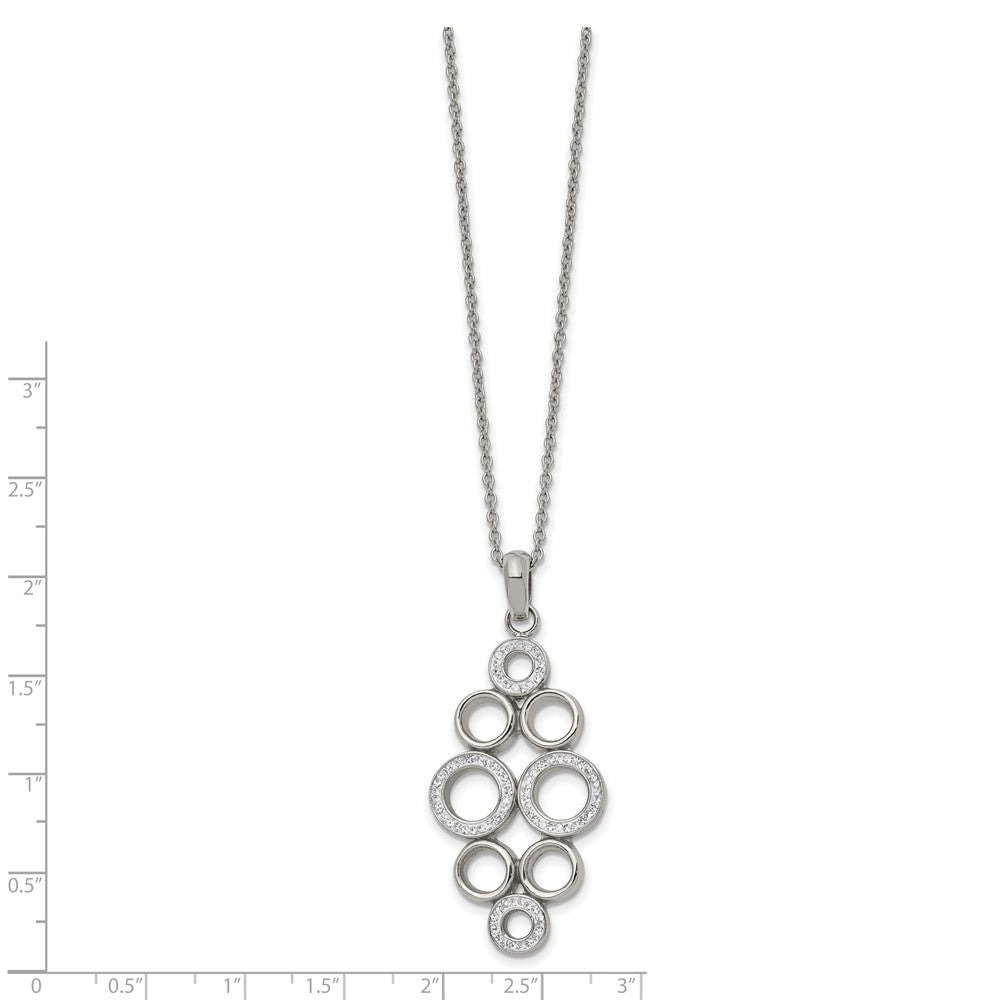 Stainless Steel Polished w/Preciosa Crystal Circle 16in w/2in ext. Necklace