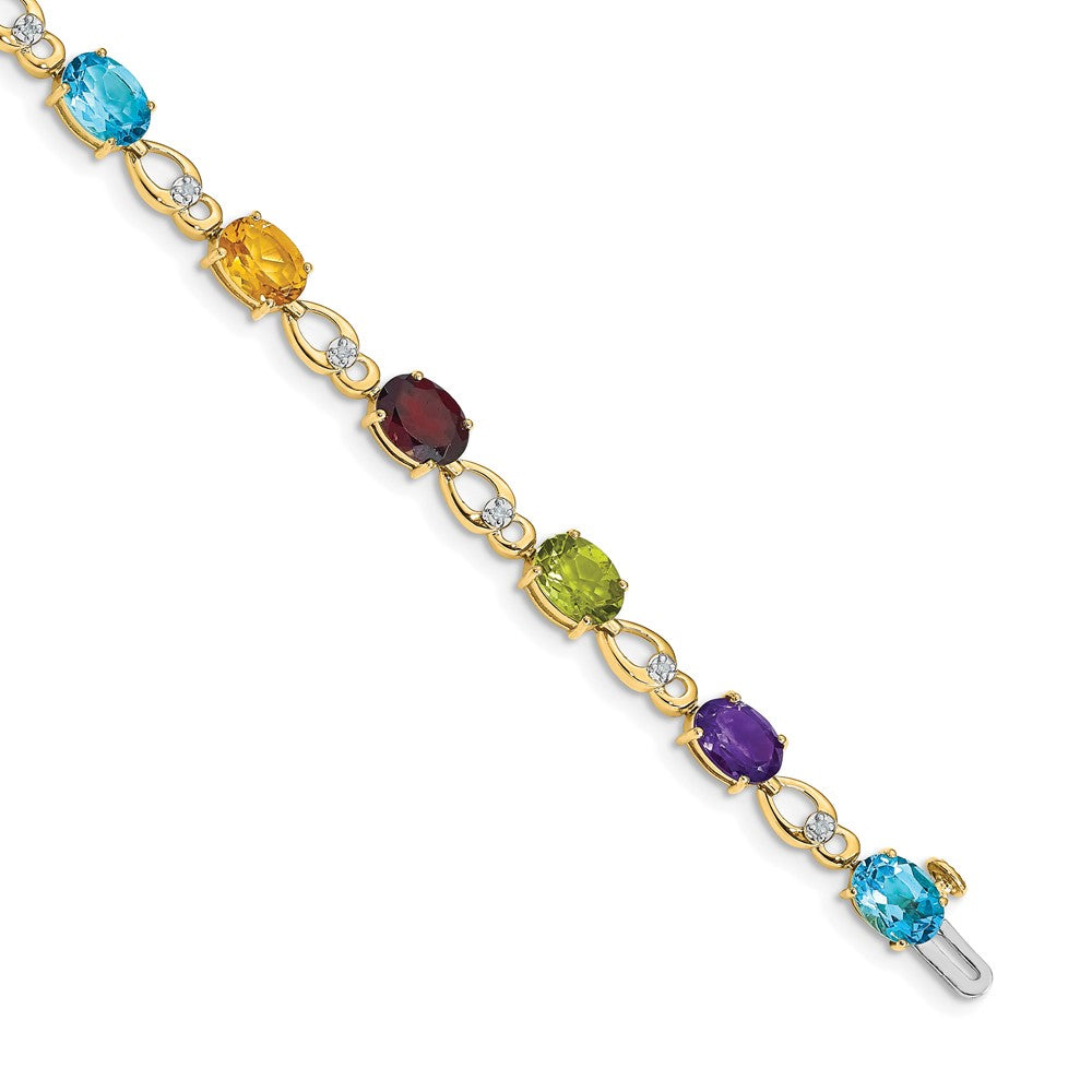 14k Rainbow Gemstone and Diamond Bracelet 7 inches