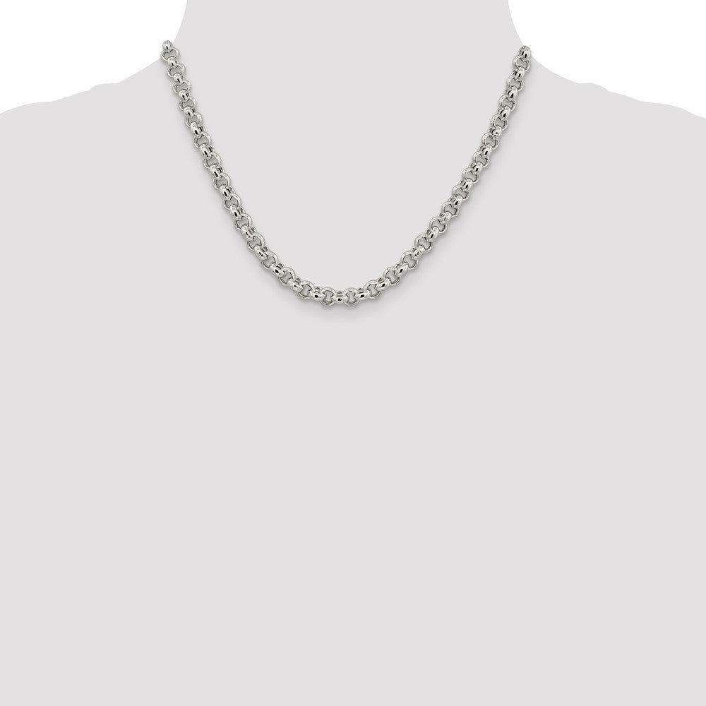 Sterling Silver 6.5mm Semi-solid Rolo Chain 18 Inches
