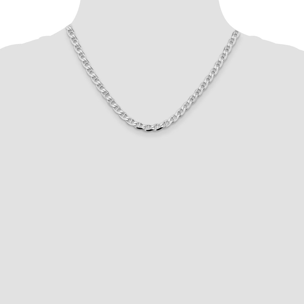 Sterling Silver Rhodium-plated 5.7mm D/C Flat Anchor Curb Chain 18 Inches