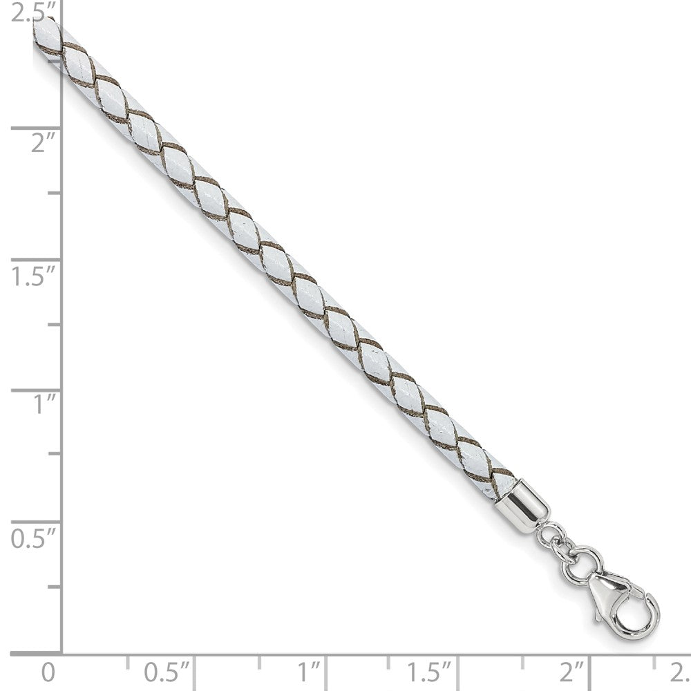 Sterling Silver Reflections White Leather Rhodium-plated 14 inch with a 2 inch extention Choker/Wrap Bracelet 14 inches